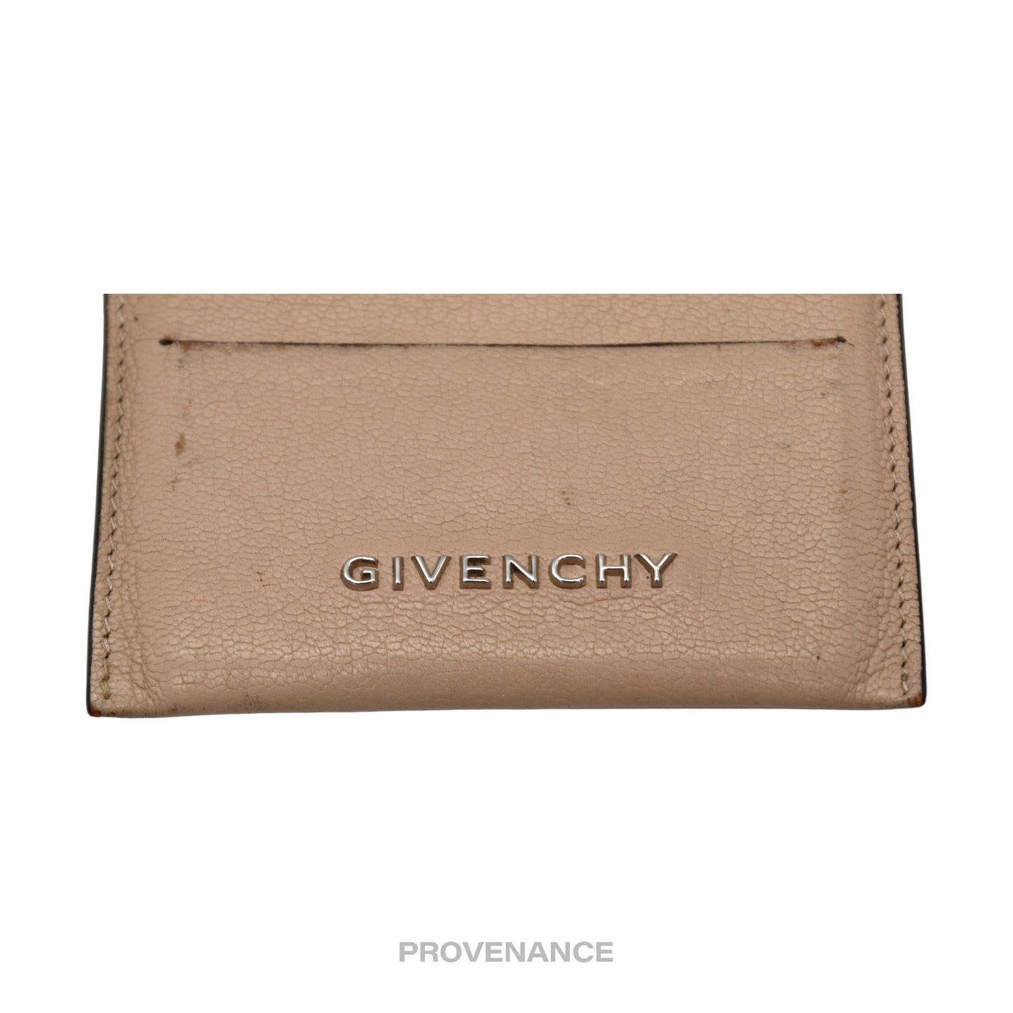 🔴 Givenchy Logo Card Holder Wallet - Nude Leather