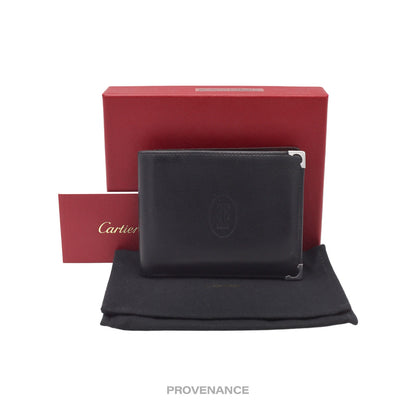 🔴 Cartier Bifold Wallet - Black & Burgundy Calfskin Leather