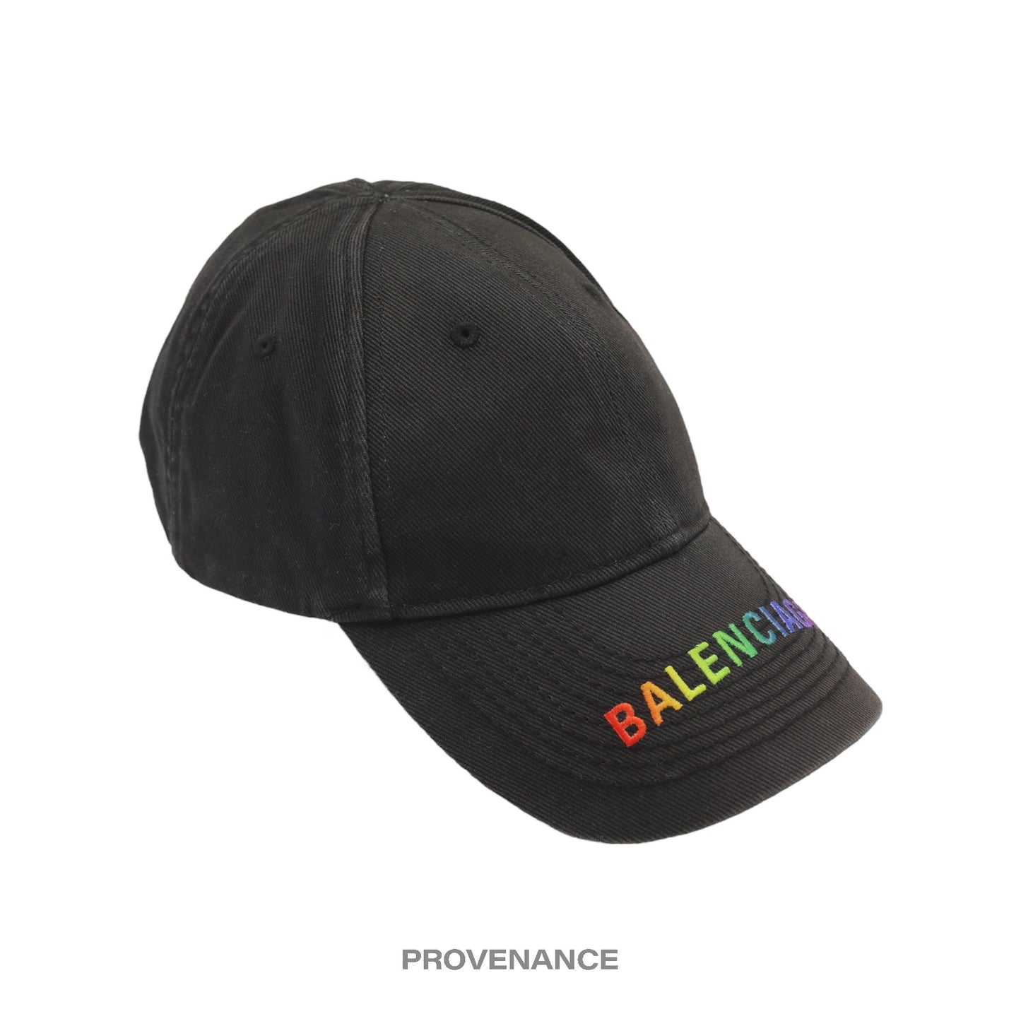 🔴 Balenciaga Embroidered Rainbow Logo Cap - Washed Black