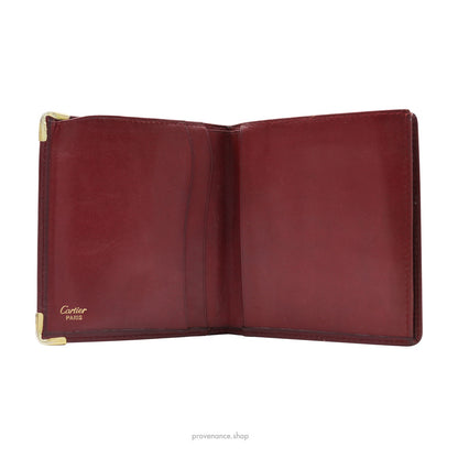 🔴 Cartier Bifold Wallet - Burgundy Calfskin Leather