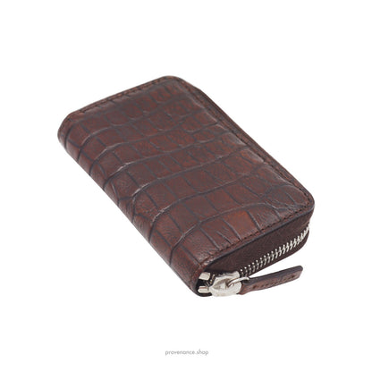 🔴 Gucci Compact Zip Wallet - Chocolate Crocodile Leather