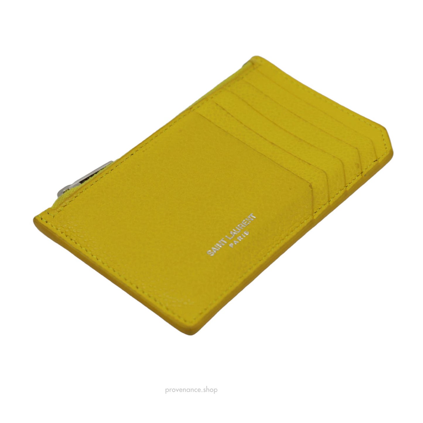 🔴 Saint Laurent Paris SLP Fragment Zip Card Case Wallet - Yellow Leather