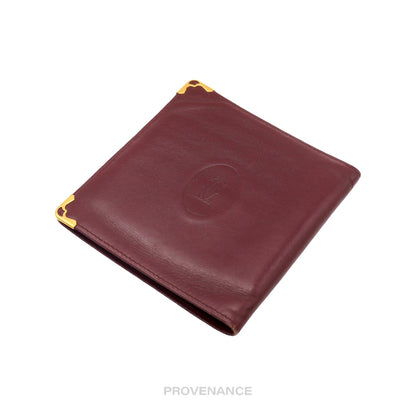 🔴 Cartier 10CC Bifold Wallet - Burgundy Calfskin Leather