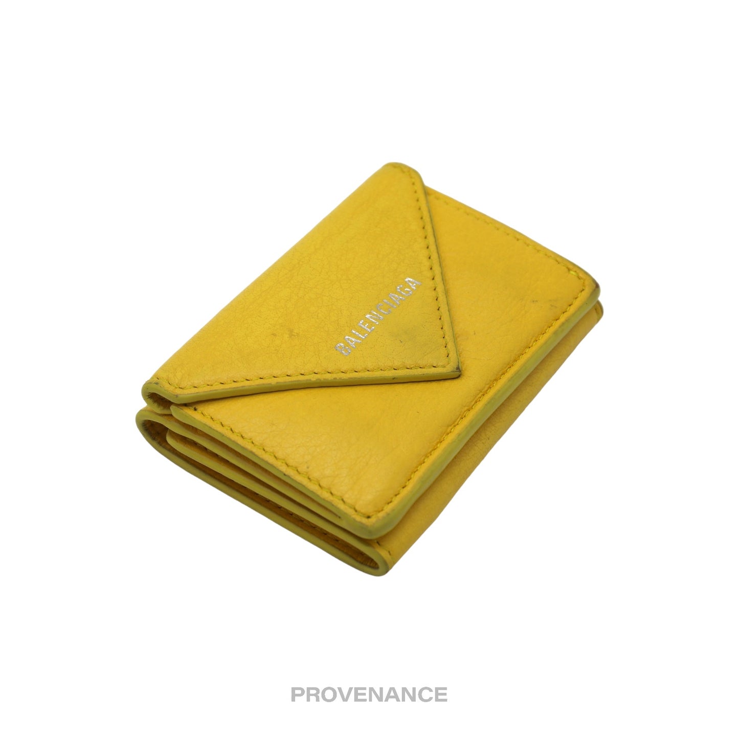 🔴 Balenciaga Papier Mini Wallet - Yellow Leather