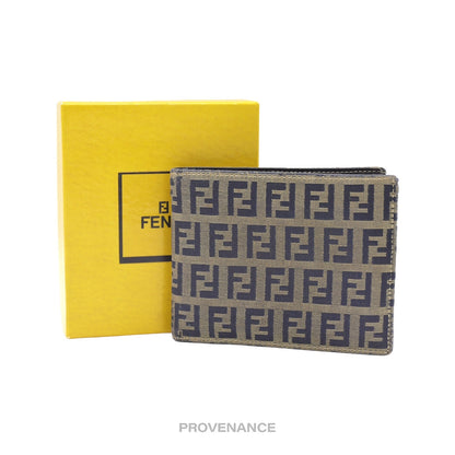 🔴 Fendi Bifold Wallet - Micro FF Zucca Canvas Navy