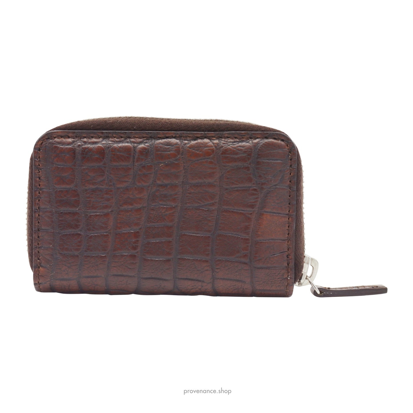 🔴 Gucci Compact Zip Wallet - Chocolate Crocodile Leather