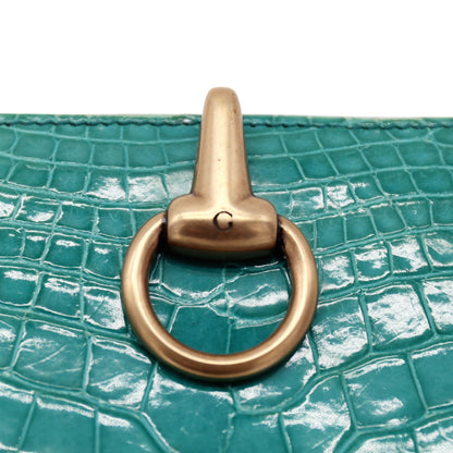 🔴 Gucci Horsebit Long Wallet - Turquoise Crocodile Leather