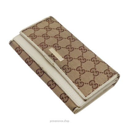 🔴 Gucci GG Canvas Long Wallet - White