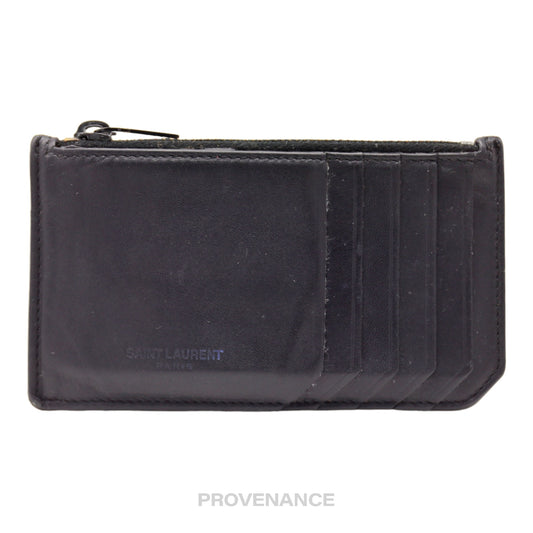 🔴 SLP Fragment Zip Card Holder Wallet - Black Leather