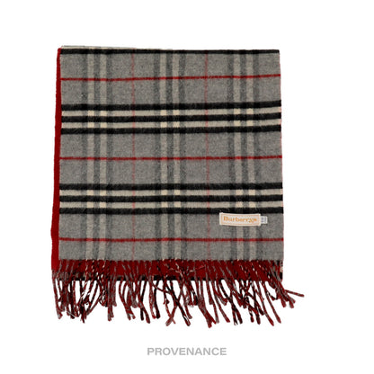 🔴 Burberry Scarf - Nova Check Cashmere Grey Red