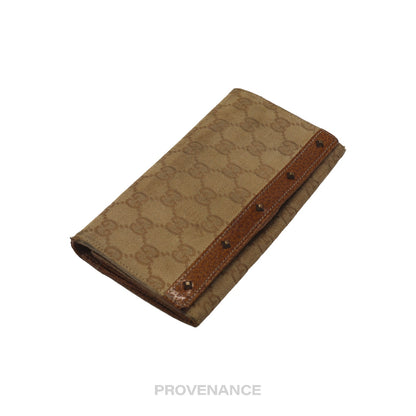 🔴 Gucci Long Wallet - GG Canvas Brown Studded