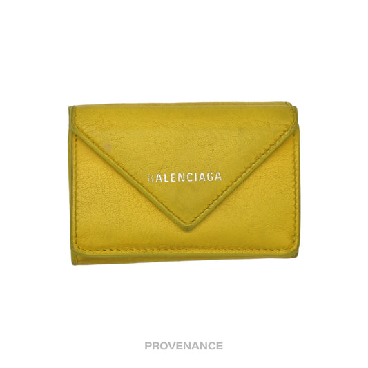 🔴 Balenciaga Papier Mini Wallet - Yellow Leather