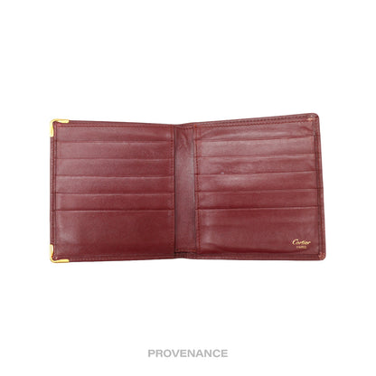 🔴 Cartier 10CC Bifold Wallet - Burgundy Calfskin Leather