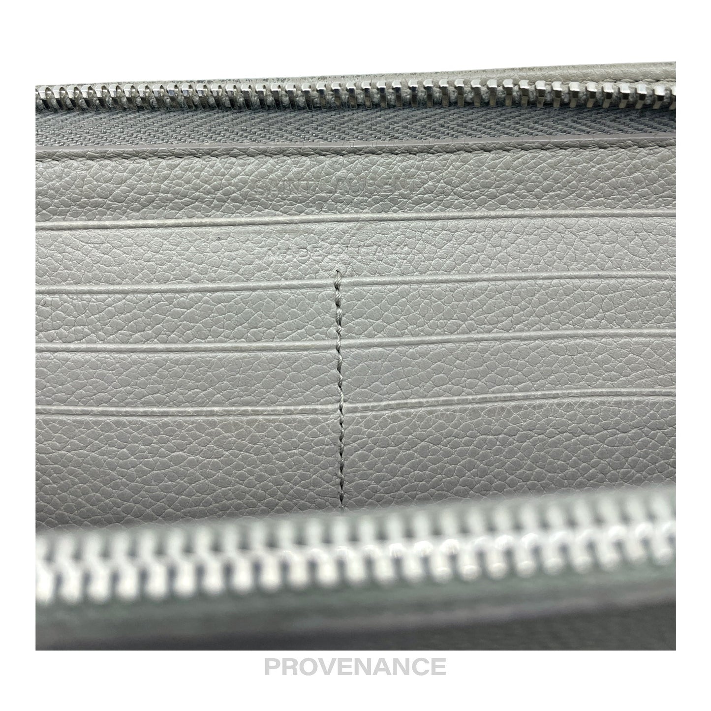 🔴 Saint Laurent Paris SLP Zip Long Wallet - Grey Leather