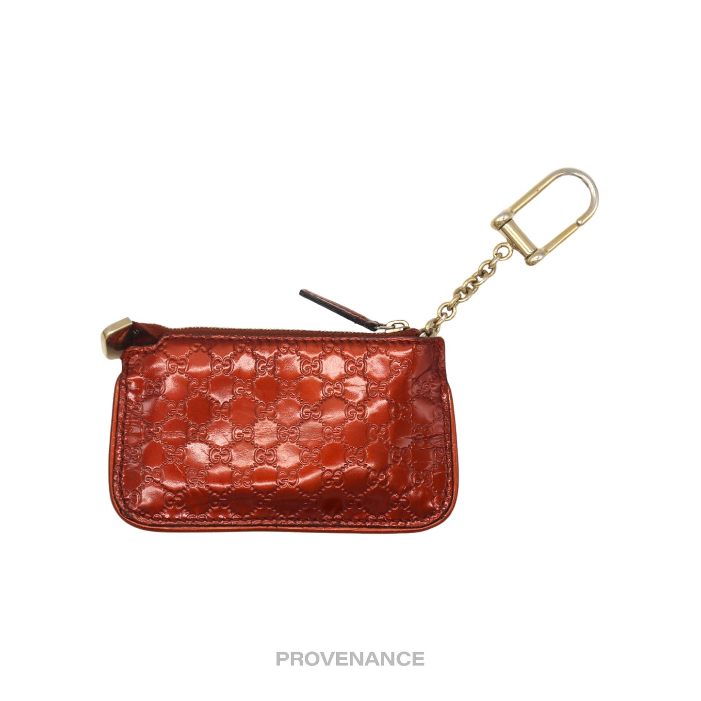 🔴 Gucci Key Pouch Cles - GG MicroGuccissima Patent Orange