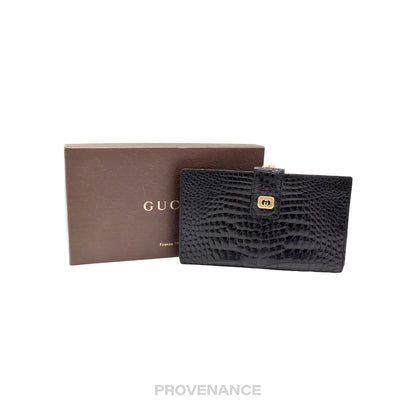 🔴 Gucci Long Wallet - Black Crocodile