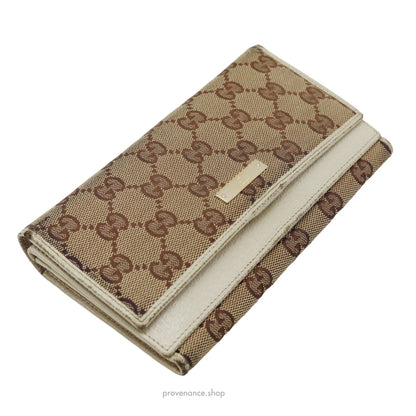 🔴 Gucci GG Canvas Long Wallet - White