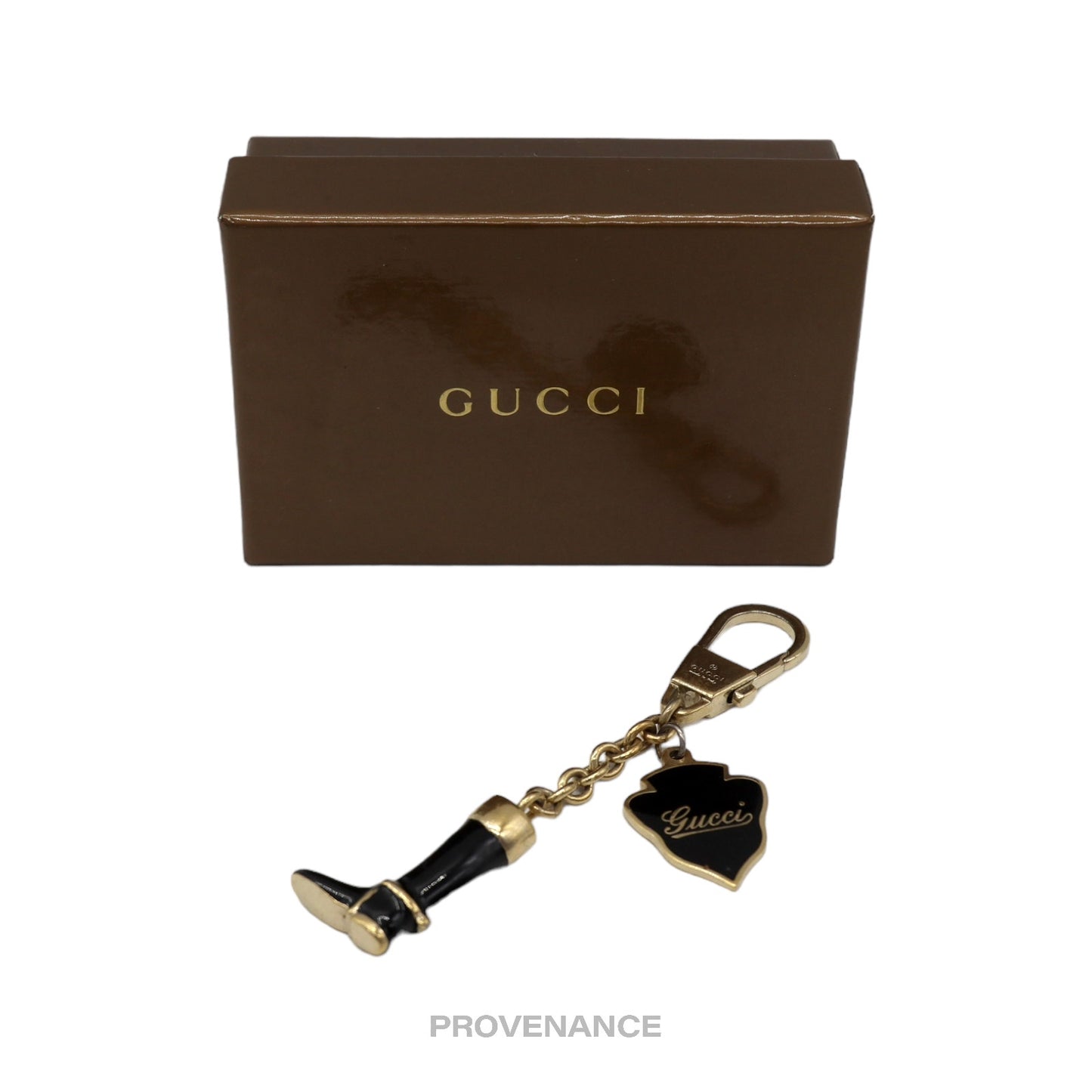 🔴 Gucci Equestrian Boot Keychain - Black Enamelled Gold