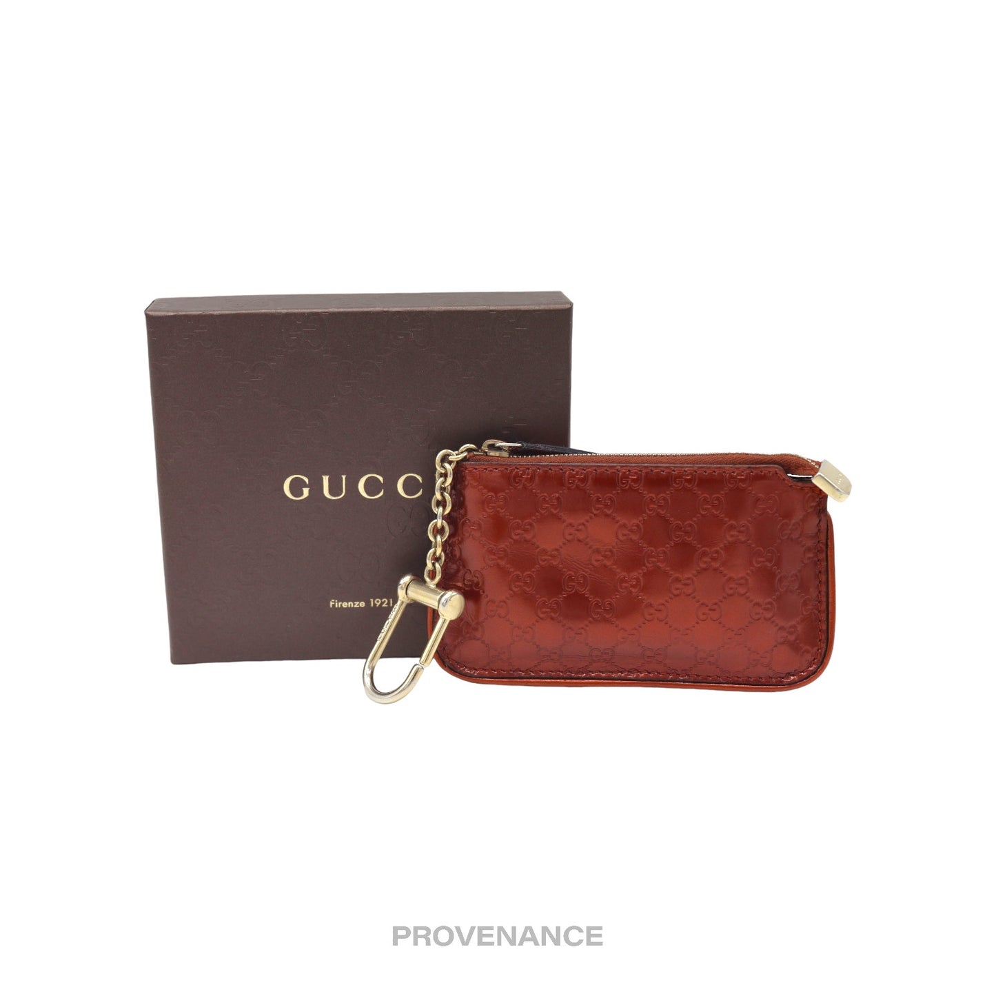 🔴 Gucci Key Pouch Cles - GG MicroGuccissima Patent Orange