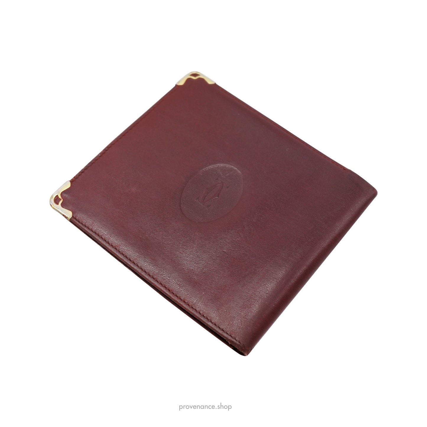 🔴 Cartier Bifold Wallet - Burgundy Calfskin Leather