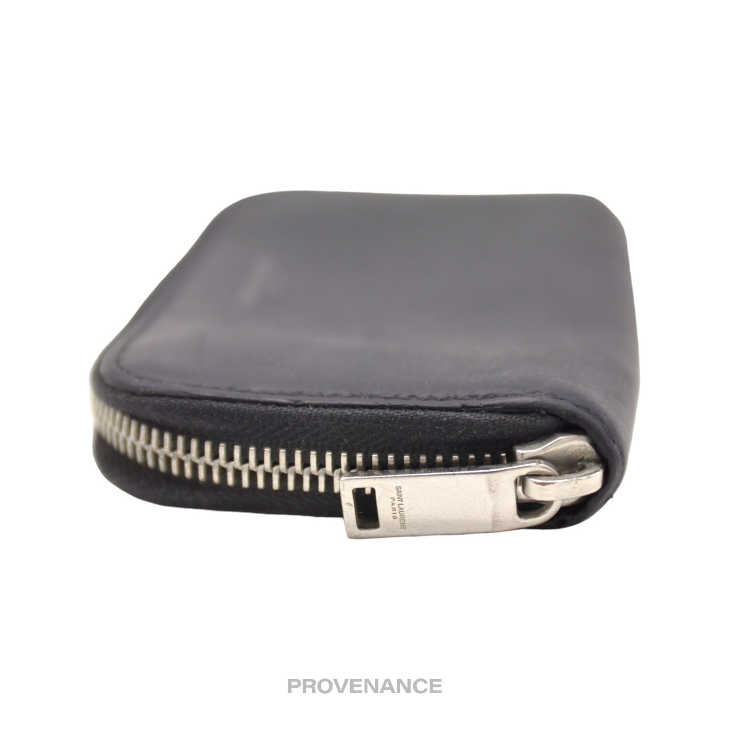 🔴 Saint Laurent Paris SLP Compact  Zip Card Wallet - Black Leather