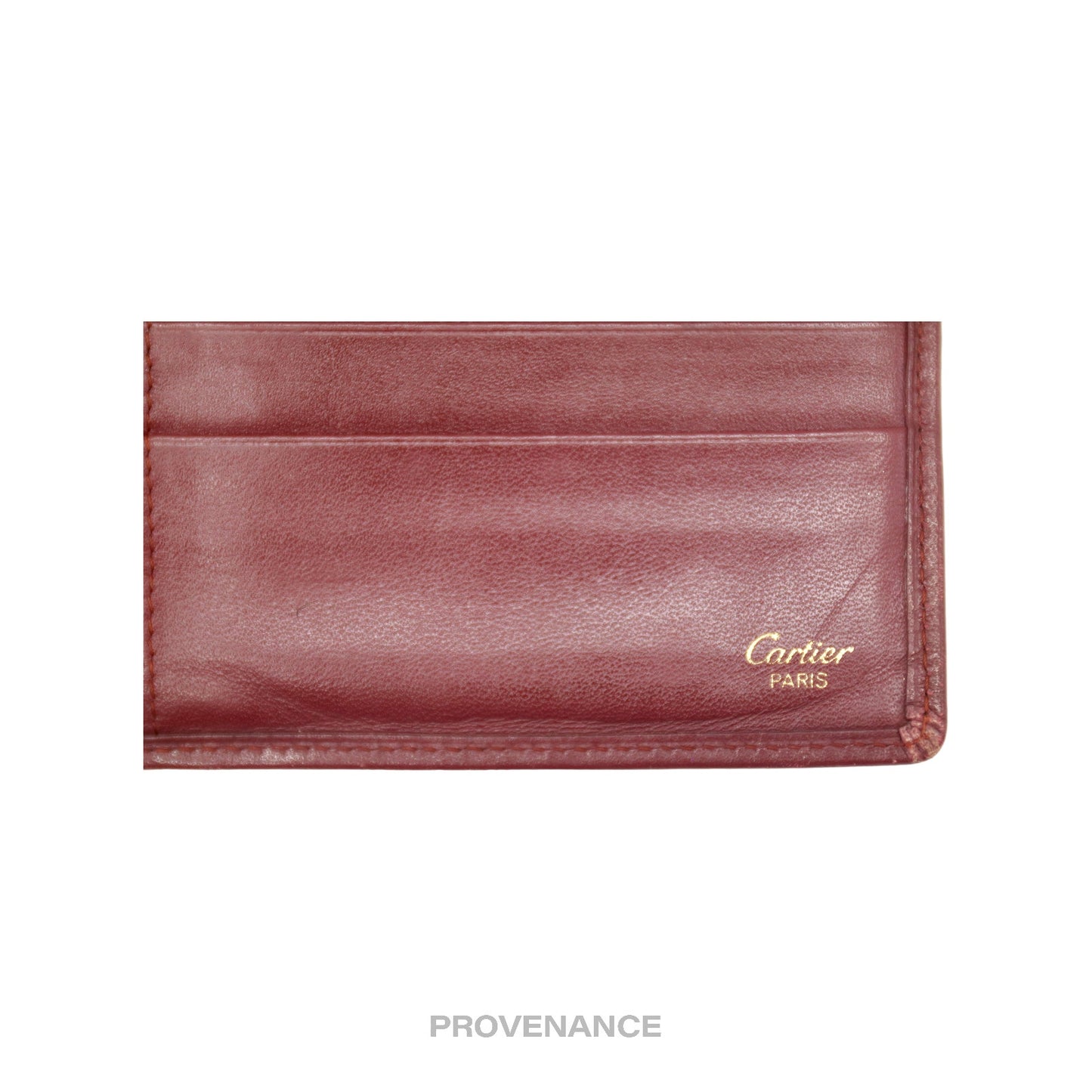 🔴 Cartier 10CC Bifold Wallet - Burgundy Calfskin Leather