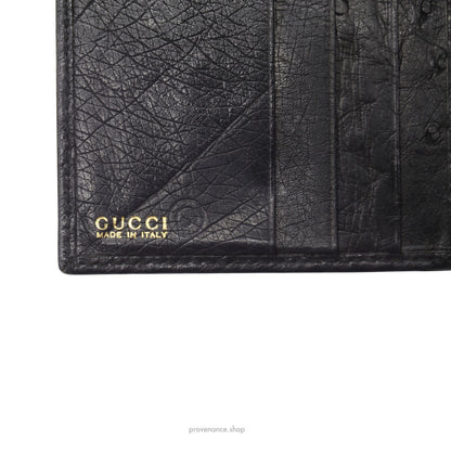 🔴 Gucci Tall Wallet - Black Ostrich Leather