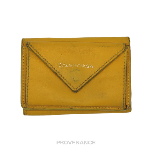 🔴 Balenciaga Papier Mini Wallet - Yellow Leather