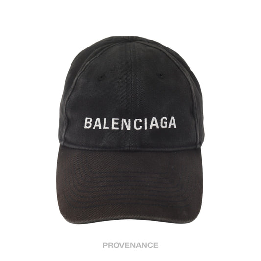 🔴 Balenciaga Embroidered Logo Cap - Washed Black