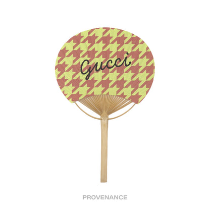 🔴 Gucci Logo Bamboo Hand Fan - Houndstooth Pink Yellow