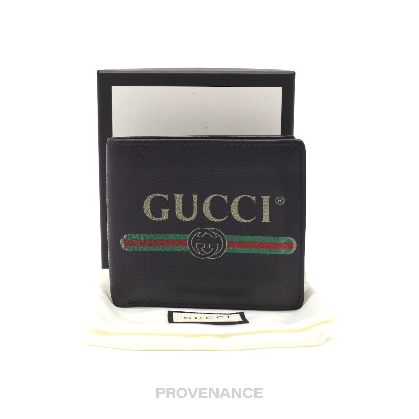 🔴 Gucci Vintage Logo Bifold Wallet - Black Leather