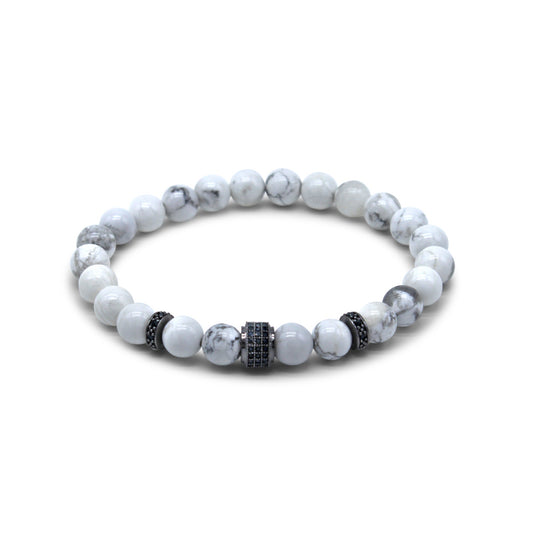 🔴 Bracelet - Carrara Marble Black Rhodium Drum Pavé