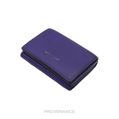 🔴 Saint Laurent Paris SLP Compact Trifold Wallet - Blue Tumbled Leather