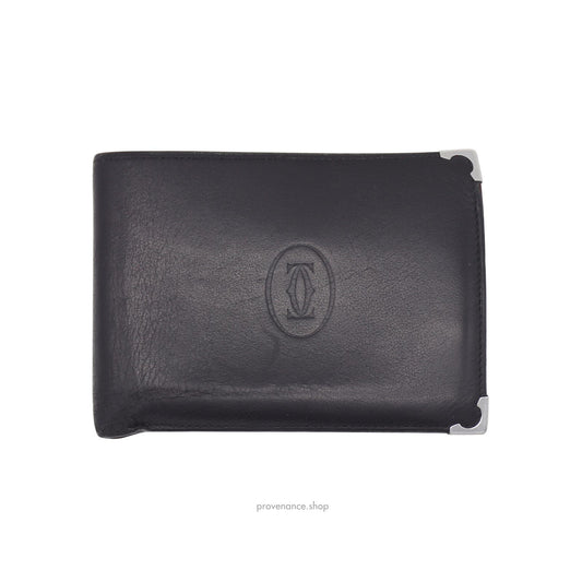 🔴 Cartier Bifold Wallet - Black & Burgundy Calfskin Leather