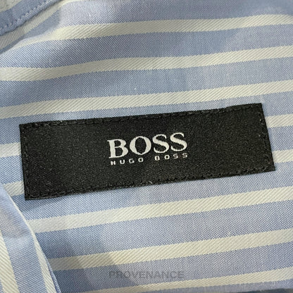 🔴 Boss Button Down Shirt - White Blue Striped