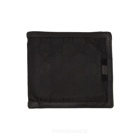 🔴 Gucci Bifold Wallet - Black GG Canvas with Web Detail