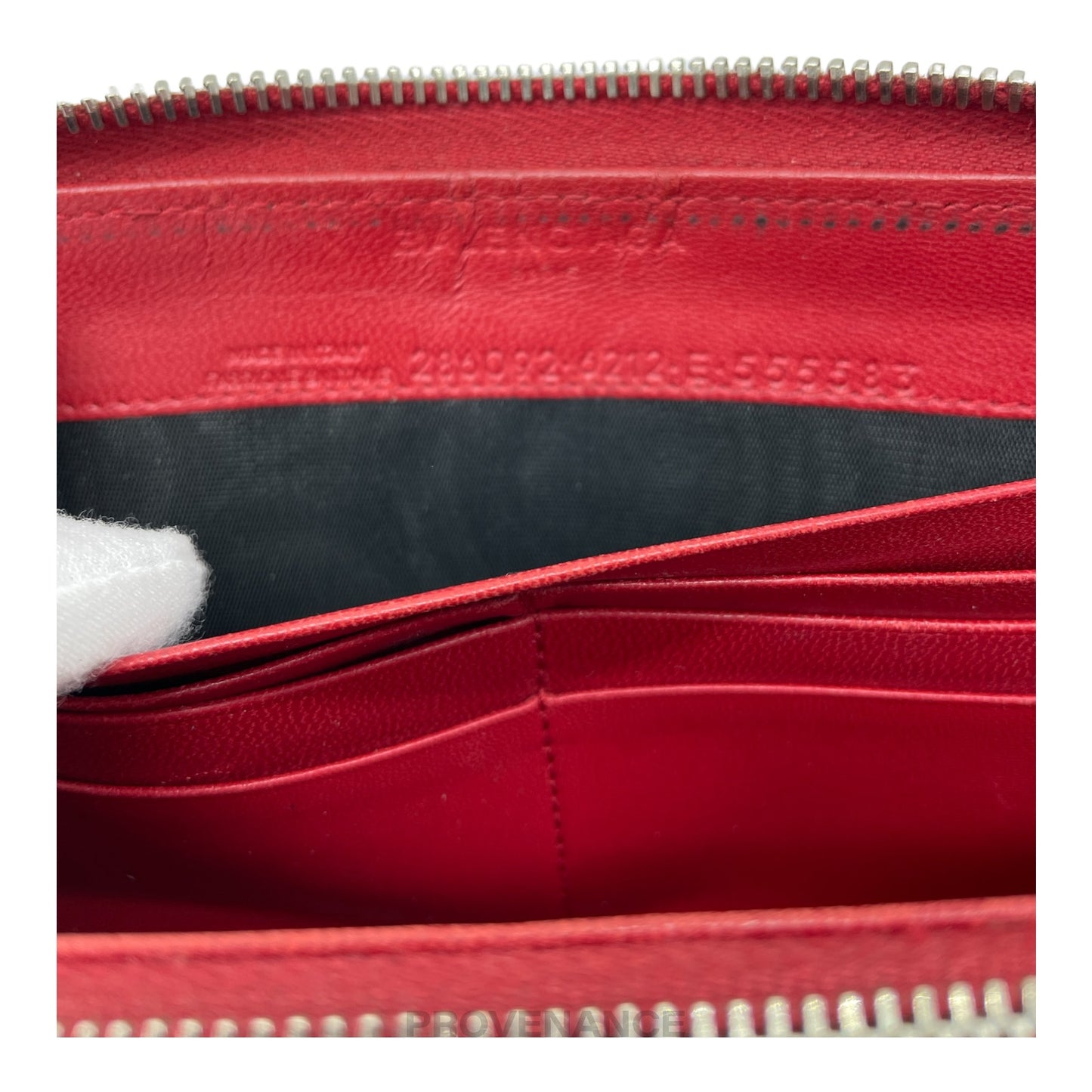 🔴 Balenciaga Screw Stud Long Zip Wallet - Red Leather