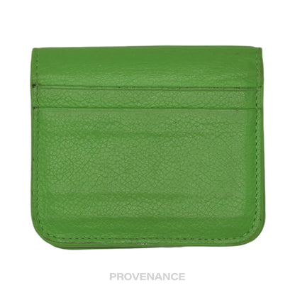 🔴 Balenciaga Logo Print Bifold Wallet - Green Leather