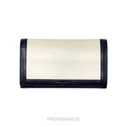 🔴  Saint Laurent Paris SLP Zip Long Wallet - Navy/Ivory