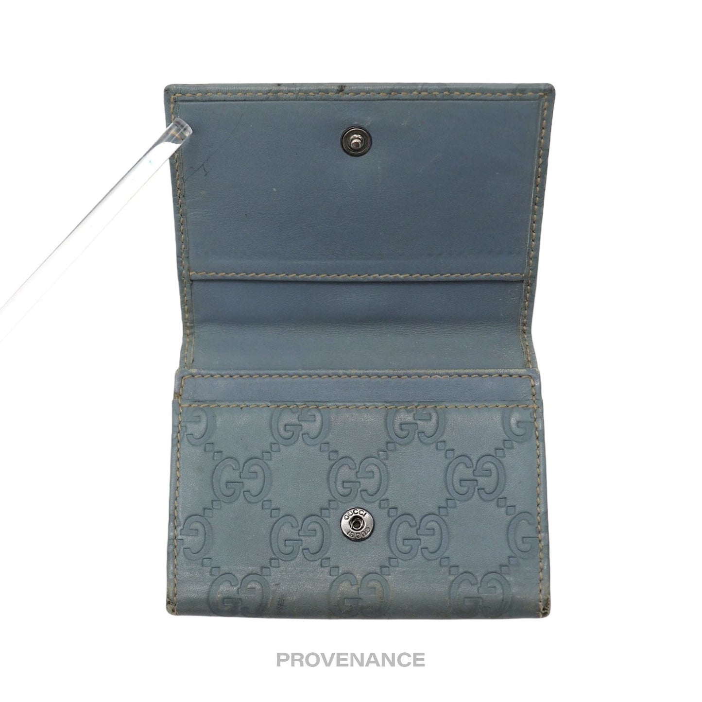 🔴 Gucci Card Holder Wallet - Powder Blue Guccissima Leather