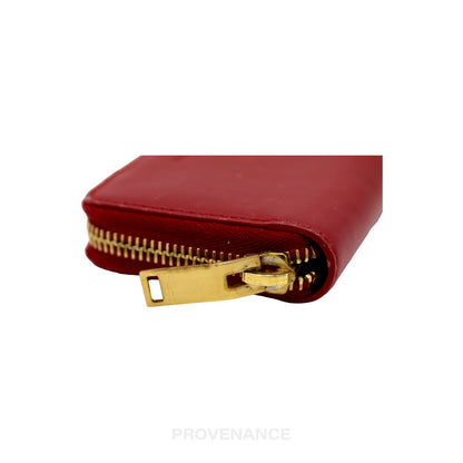 🔴 Saint Laurent Paris SLP Compact  Zip Card Wallet - Red Leather