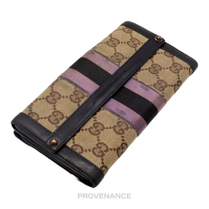 🔴 Gucci Long Wallet - GG Canvas Stripe