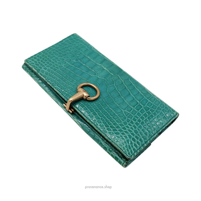 🔴 Gucci Horsebit Long Wallet - Turquoise Crocodile Leather