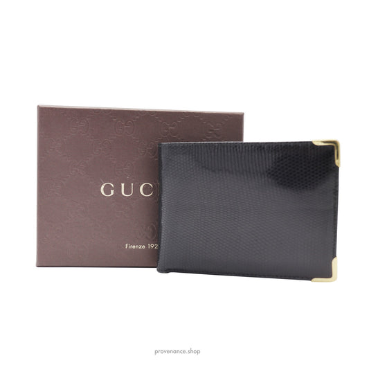 🔴 Gucci Bifold Wallet - Black Lizard Leather