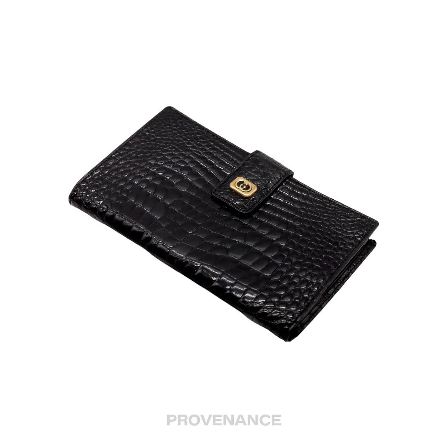 🔴 Gucci Long Wallet - Black Crocodile