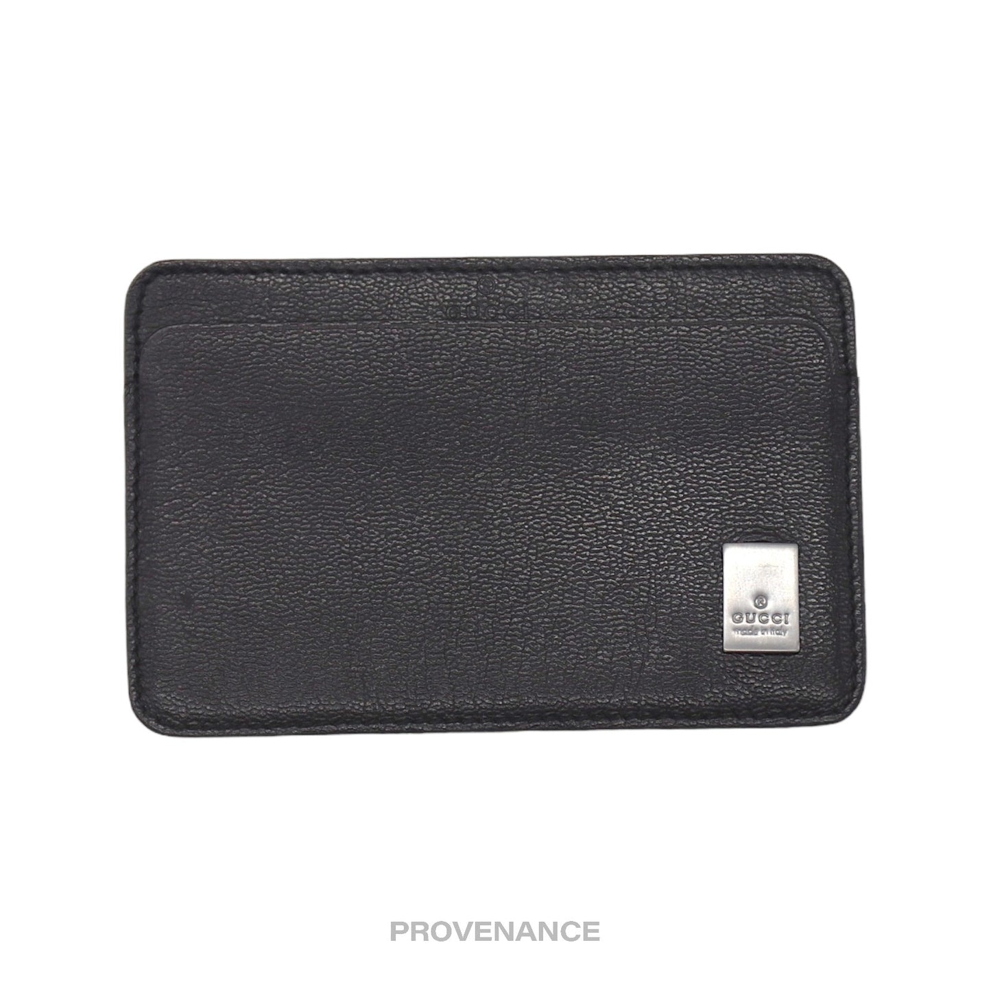 🔴 Gucci Placard Logo Card Holder Wallet - Black Leather