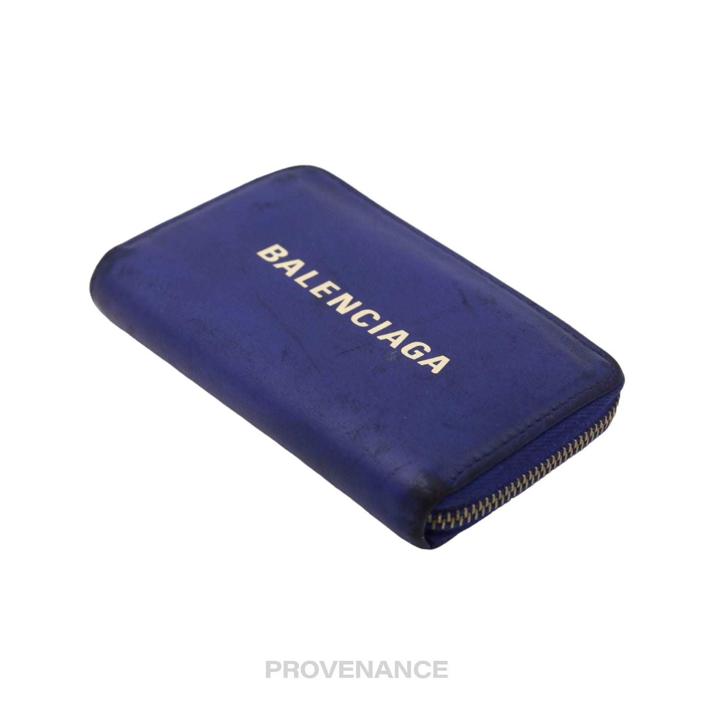 🔴 Balenciaga Logo Zip Card Wallet - Blue Leather