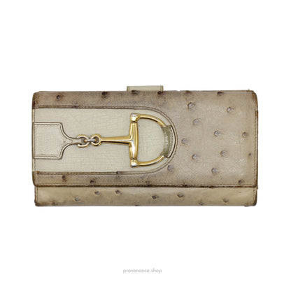 🔴 Gucci Horsebit Long Wallet - Ivory Ostrich Leather