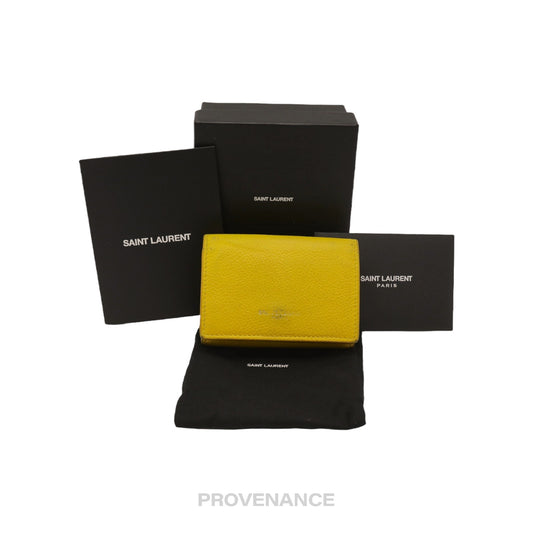 🔴 Saint Laurent Paris SLP Trifold Card Wallet - Yellow Leather