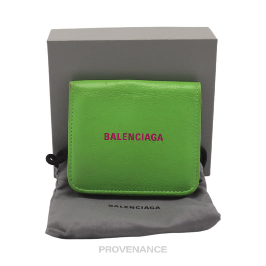 🔴 Balenciaga Logo Print Bifold Wallet - Green Leather